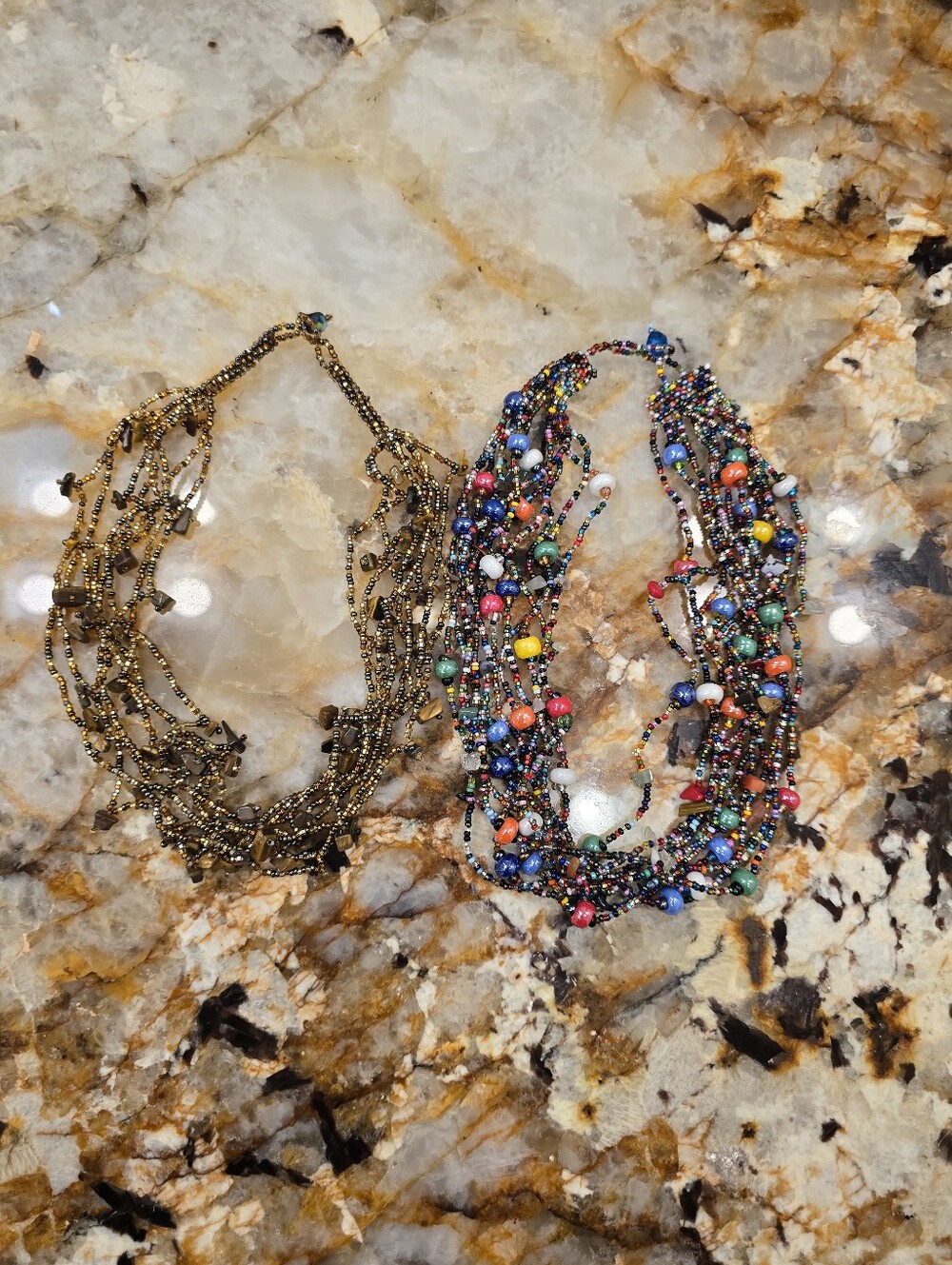 vintage handcrafted multi-strand necklaces colorful glass Stone beads
